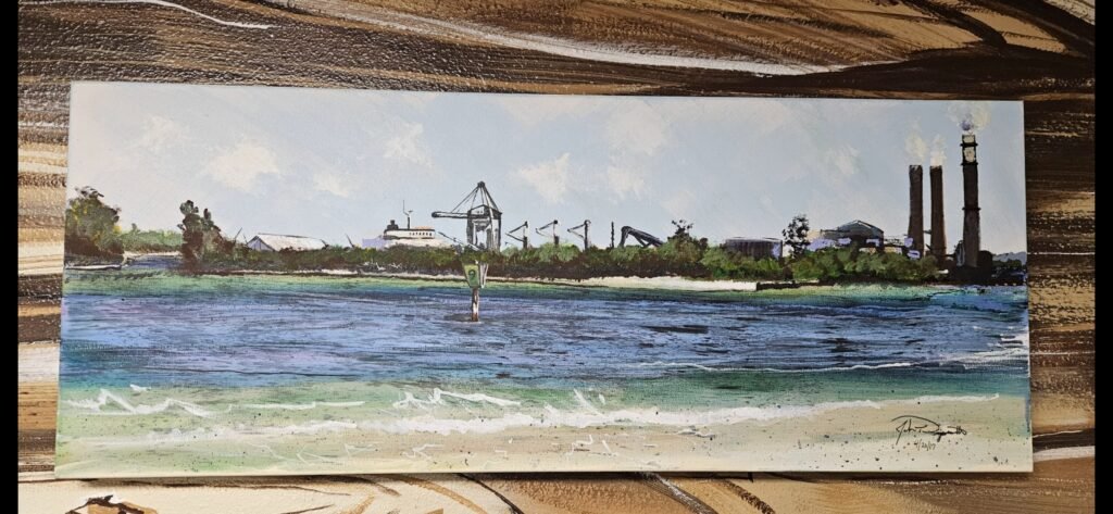 Original painting of Tampa industrial shoreline